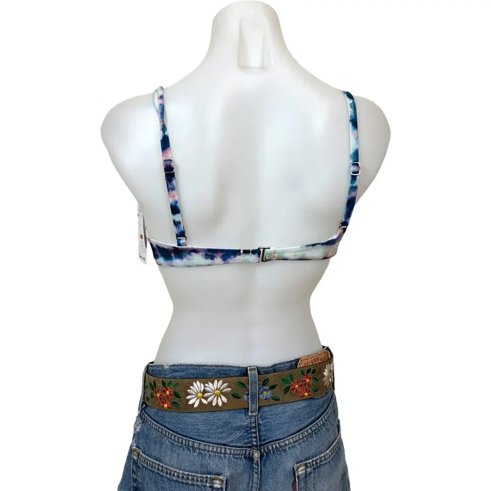 Splendid Tie Dye Bow Bikini Top Blue White SIZE XS Triangle Bralette USA $78 NEW - Picture 6 of 7